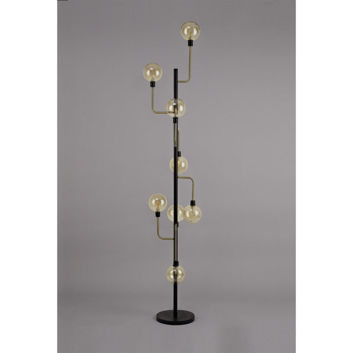 Nelson Lighting NL77359 Dylon Floor Lamp 8 Light Matt Black/Antique Brass/Cognac Glass