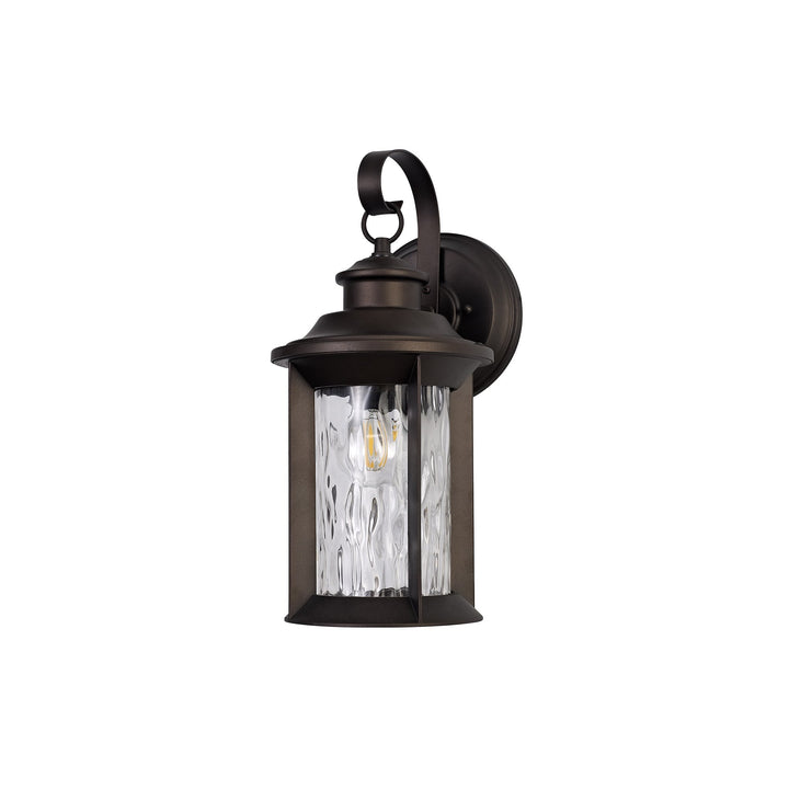 Nelson Lighting NL75569 Ellen Outdoor Small Wall Lamp 1 Light Antique Bronze/Clear Ripple Glass