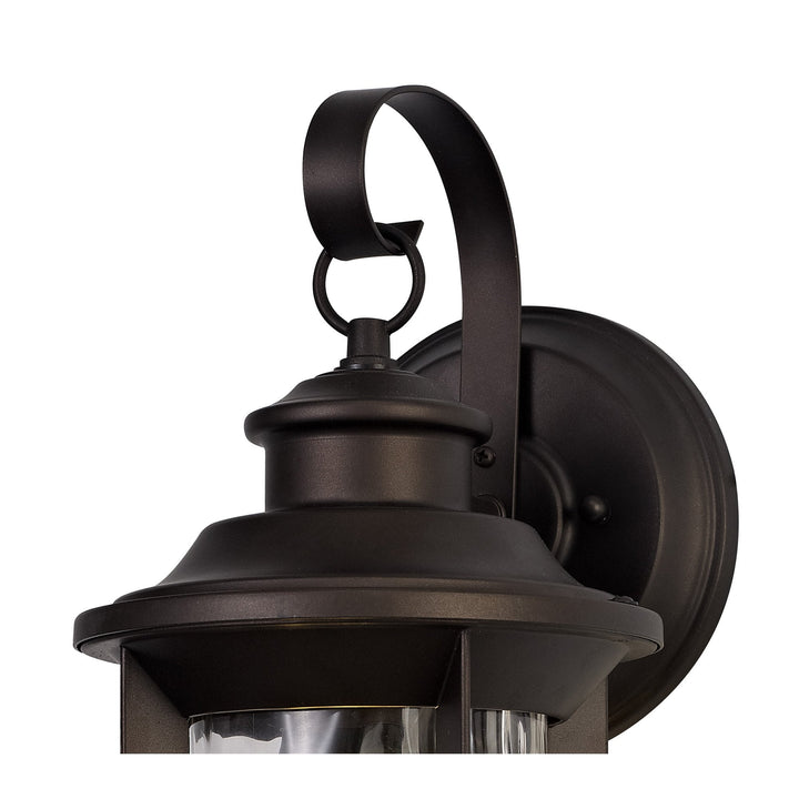 Nelson Lighting NL75569 Ellen Outdoor Small Wall Lamp 1 Light Antique Bronze/Clear Ripple Glass