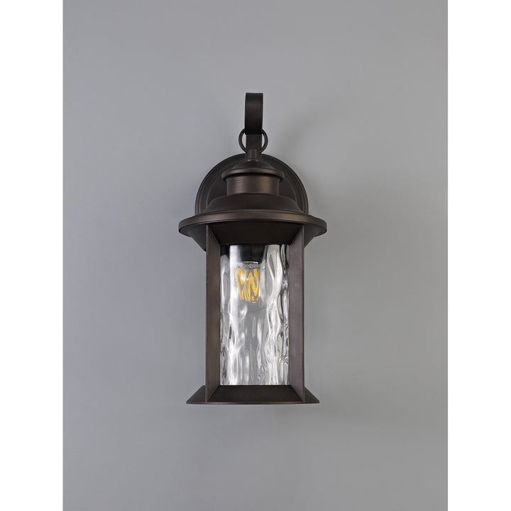 Nelson Lighting NL75569 Ellen Outdoor Small Wall Lamp 1 Light Antique Bronze/Clear Ripple Glass