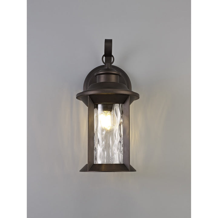 Nelson Lighting NL75569 Ellen Outdoor Small Wall Lamp 1 Light Antique Bronze/Clear Ripple Glass