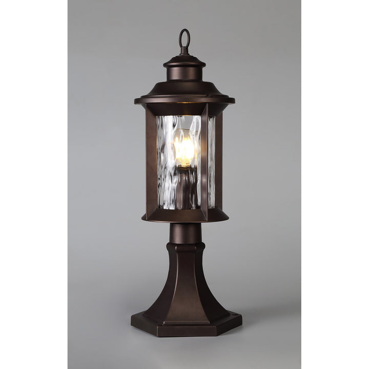 Nelson Lighting NL75579 Ellen Outdoor Pedestal Lamp 1 Light Antique Bronze/Clear Ripple Glass