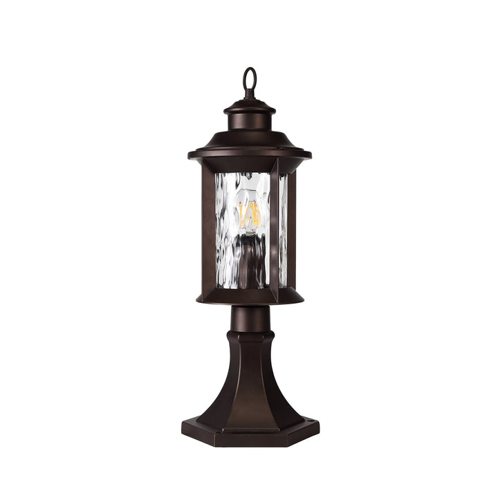 Nelson Lighting NL75579 Ellen Outdoor Pedestal Lamp 1 Light Antique Bronze/Clear Ripple Glass