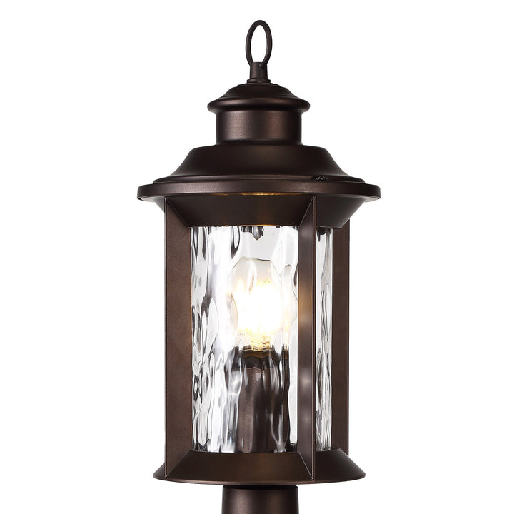 Nelson Lighting NL75579 Ellen Outdoor Pedestal Lamp 1 Light Antique Bronze/Clear Ripple Glass