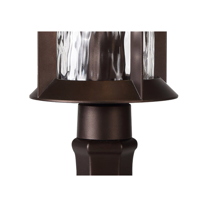 Nelson Lighting NL75579 Ellen Outdoor Pedestal Lamp 1 Light Antique Bronze/Clear Ripple Glass