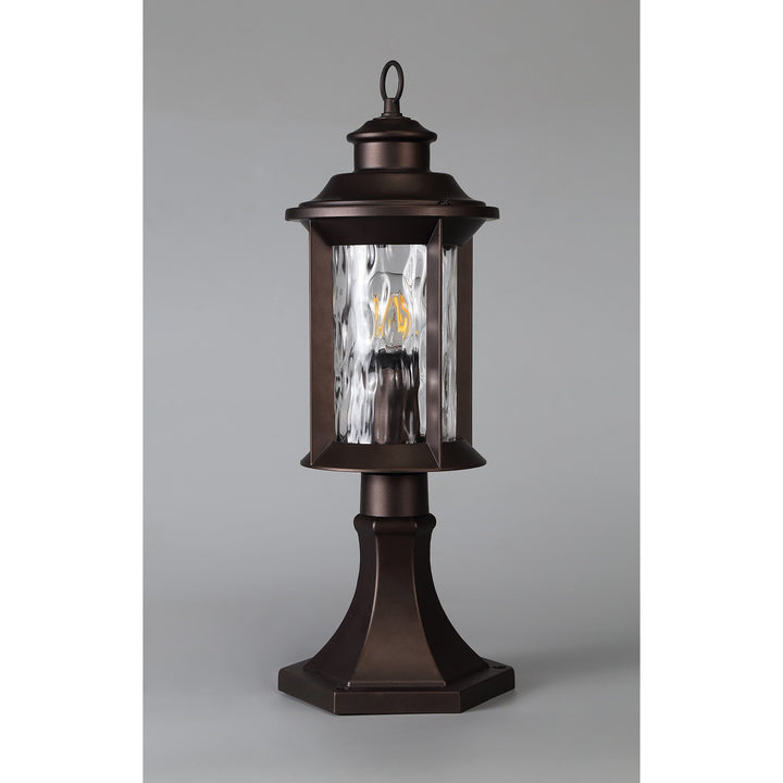 Nelson Lighting NL75579 Ellen Outdoor Pedestal Lamp 1 Light Antique Bronze/Clear Ripple Glass