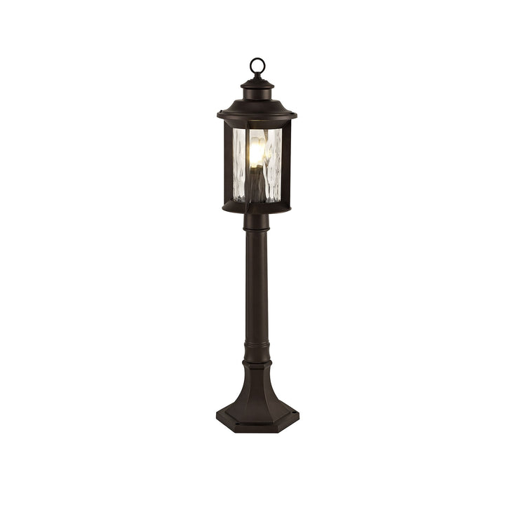 Nelson Lighting NL75589 Ellen Outdoor Post Lamp 1 Light Antique Bronze/Clear Ripple Glass