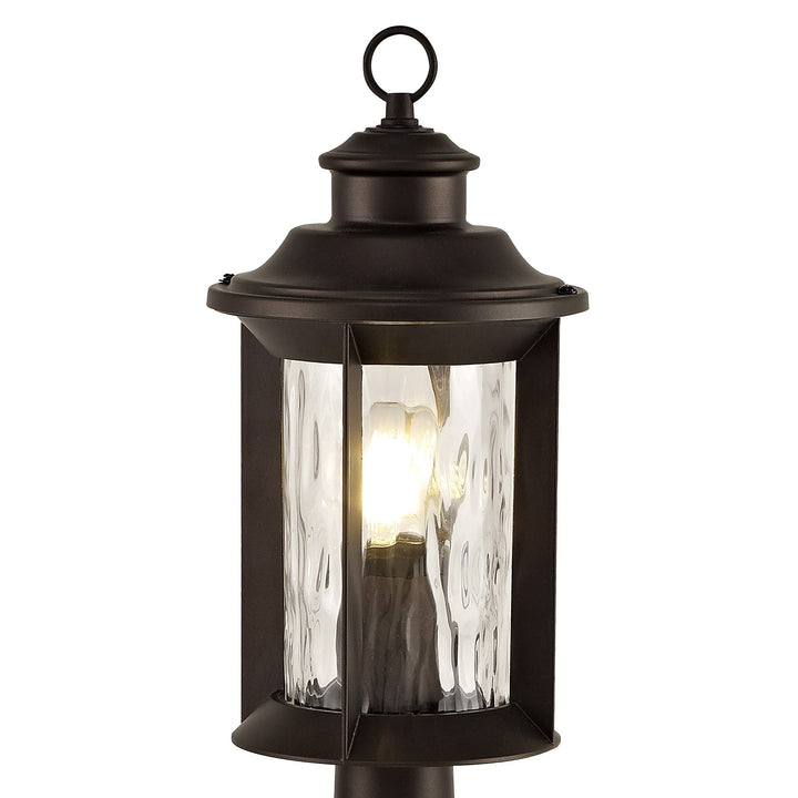 Nelson Lighting NL75589 Ellen Outdoor Post Lamp 1 Light Antique Bronze/Clear Ripple Glass