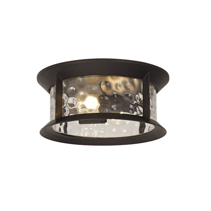 Nelson Lighting NL75599 Ellen Outdoor Flush Ceiling Lamp 2 Light Antique Bronze/Clear Ripple Glass