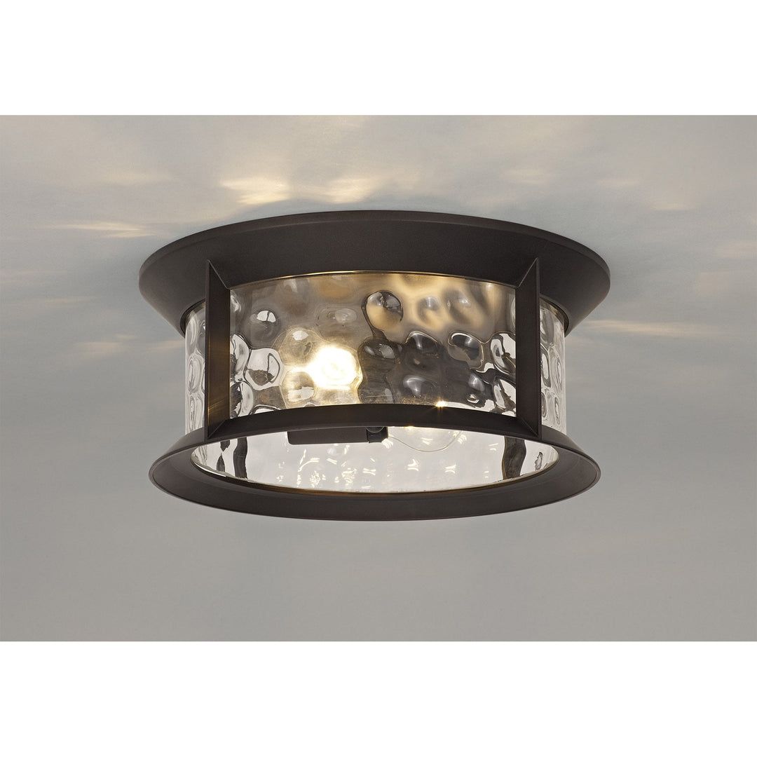 Nelson Lighting NL75599 Ellen Outdoor Flush Ceiling Lamp 2 Light Antique Bronze/Clear Ripple Glass