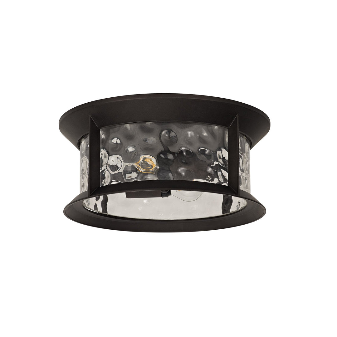 Nelson Lighting NL75599 Ellen Outdoor Flush Ceiling Lamp 2 Light Antique Bronze/Clear Ripple Glass