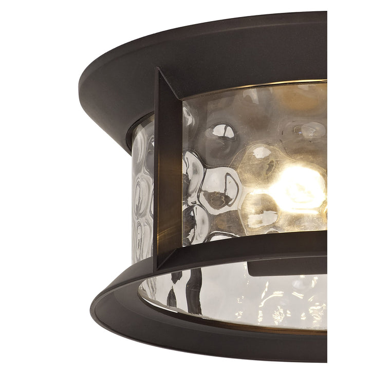 Nelson Lighting NL75599 Ellen Outdoor Flush Ceiling Lamp 2 Light Antique Bronze/Clear Ripple Glass