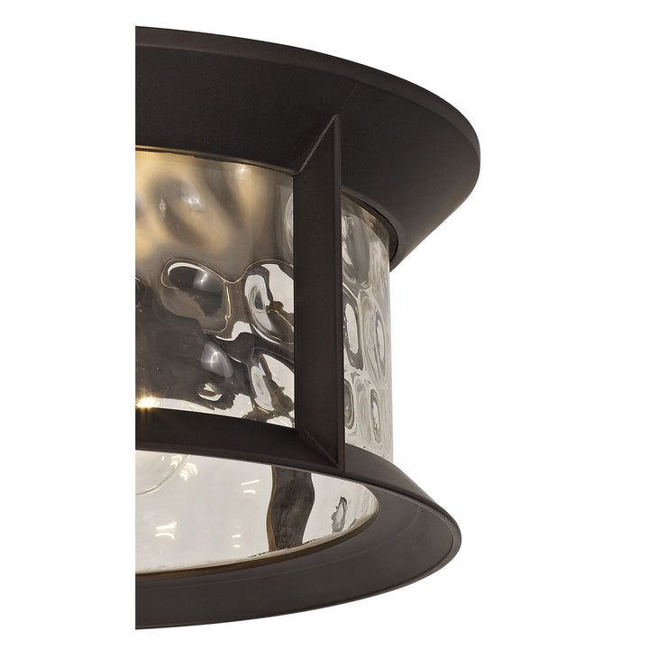 Nelson Lighting NL75599 Ellen Outdoor Flush Ceiling Lamp 2 Light Antique Bronze/Clear Ripple Glass