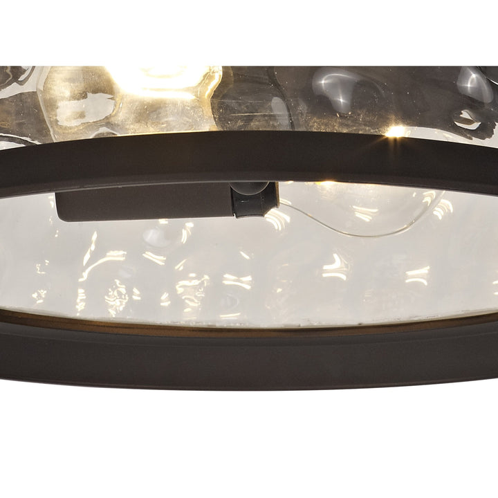 Nelson Lighting NL75599 Ellen Outdoor Flush Ceiling Lamp 2 Light Antique Bronze/Clear Ripple Glass