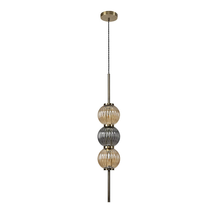 Nelson Lighting NL74459 Farro Pendant Antique Brass/Smoked & Amber Glass