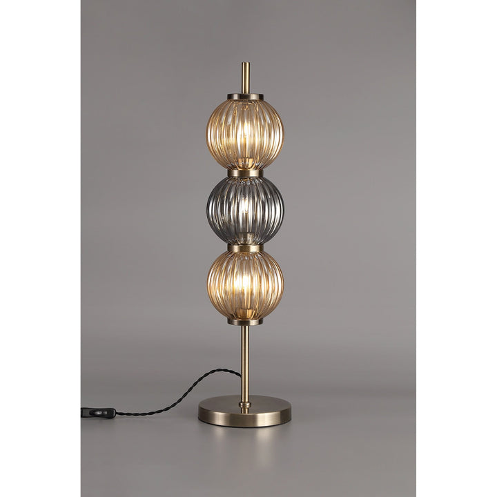 Nelson Lighting NL74469 Farro Table Lamp Antique Brass/Smoked & Amber Glass
