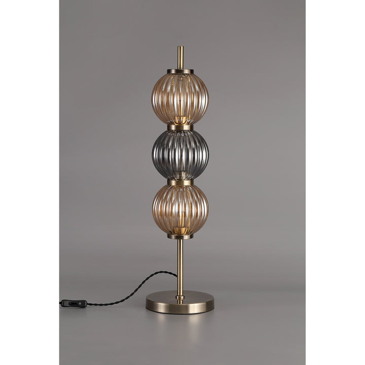 Nelson Lighting NL74469 Farro Table Lamp Antique Brass/Smoked & Amber Glass
