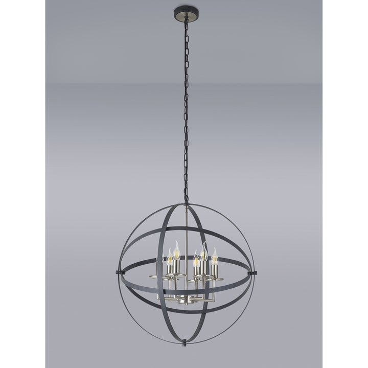 Nelson Lighting NL83259 Galaxy 6 Light Pendant Anthracite/Satin Nickel