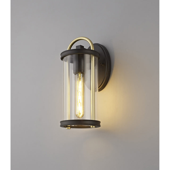 Nelson Lighting NL75829 Gast Outdoor Small Wall Lamp 1 Light Black & Gold/Clear Glass