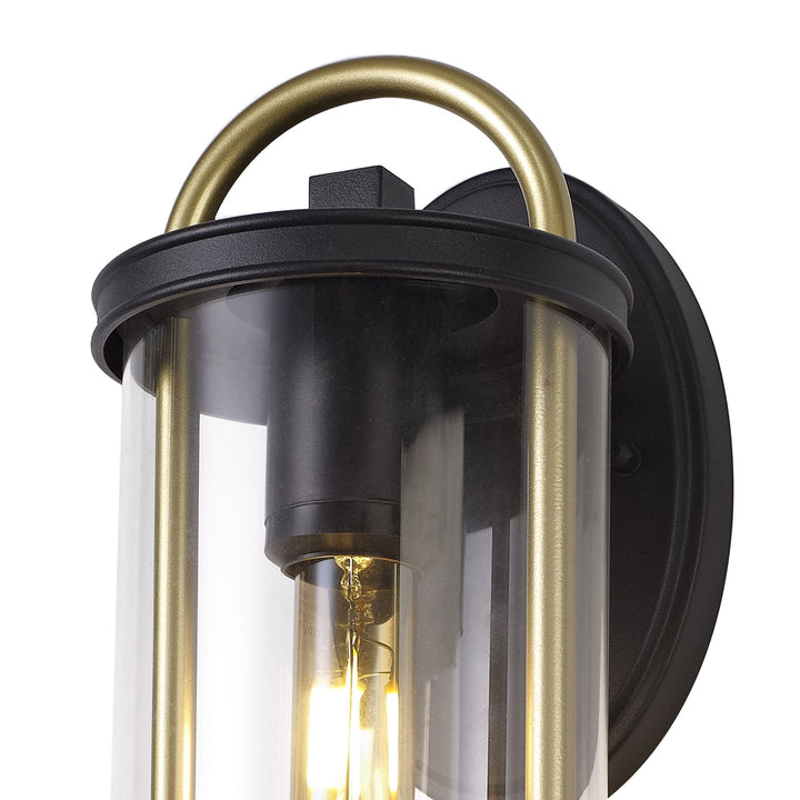 Nelson Lighting NL75829 Gast Outdoor Small Wall Lamp 1 Light Black & Gold/Clear Glass