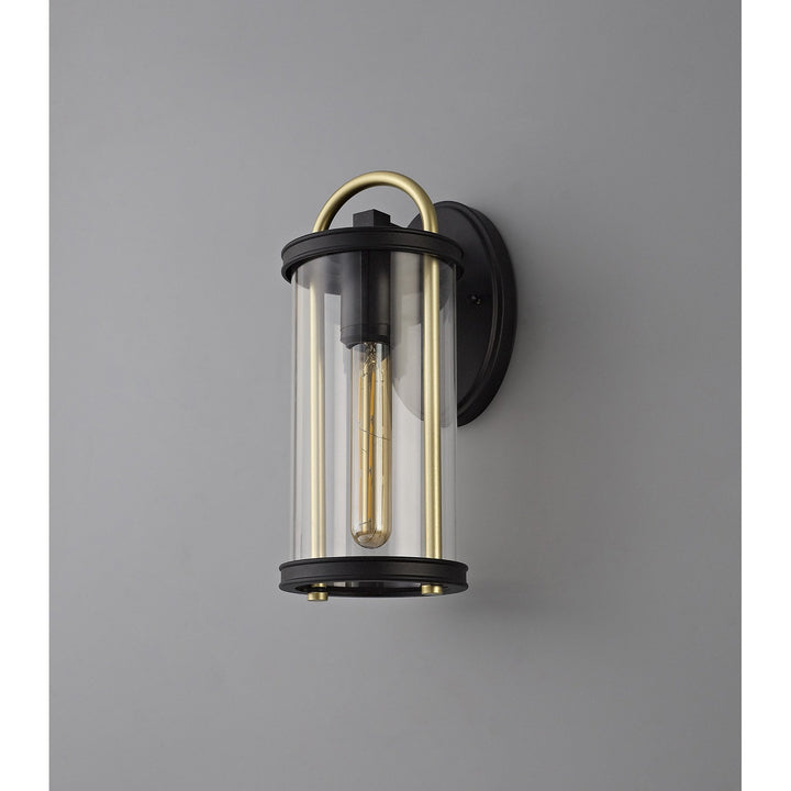 Nelson Lighting NL75829 Gast Outdoor Small Wall Lamp 1 Light Black & Gold/Clear Glass