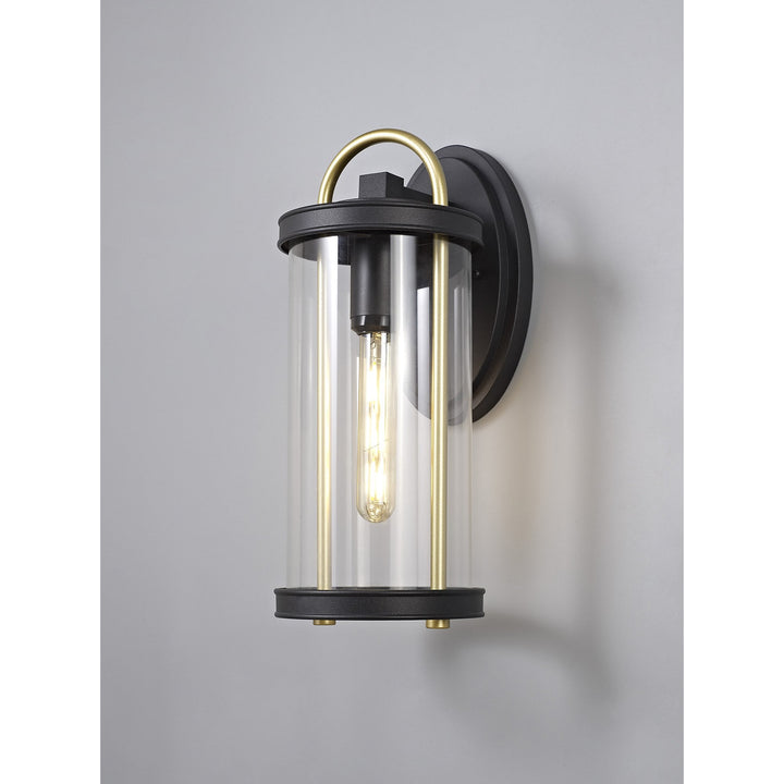 Nelson Lighting NL75839 Gast Outdoor Large Wall Lamp 1 Light Black & Gold/Clear Glass