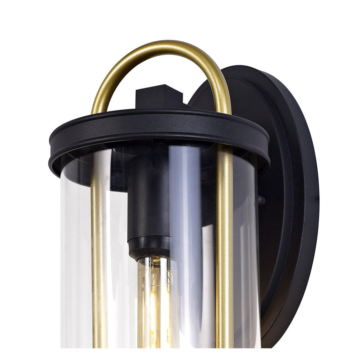 Nelson Lighting NL75839 Gast Outdoor Large Wall Lamp 1 Light Black & Gold/Clear Glass