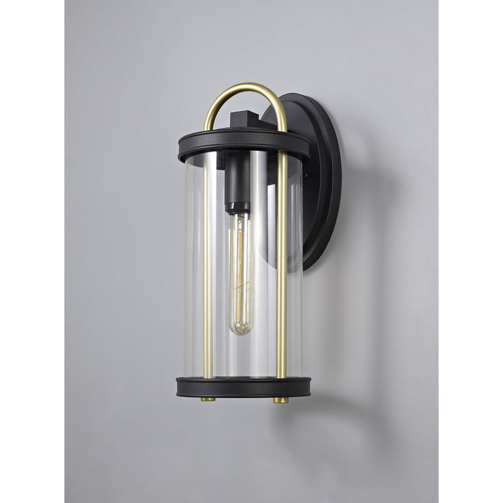 Nelson Lighting NL75839 Gast Outdoor Large Wall Lamp 1 Light Black & Gold/Clear Glass
