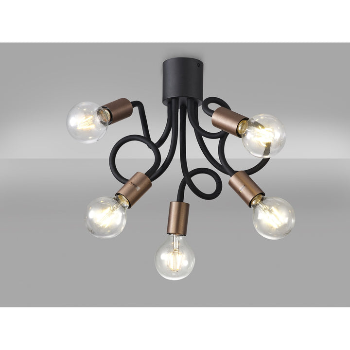 Nelson Lighting NL76469 Gino Flexible Ceiling 5 Light Satin Black/Brushed Copper