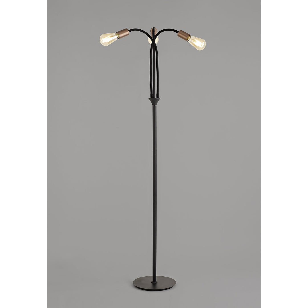 Nelson Lighting NL76499 Gino Flexible Floor Lamp 3 Light Satin Black/Brushed Copper