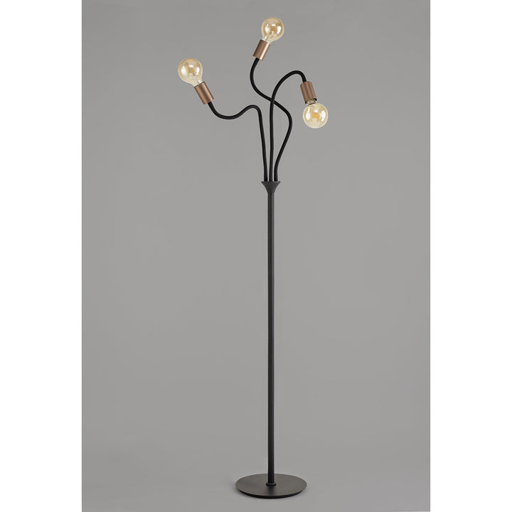 Nelson Lighting NL76499 Gino Flexible Floor Lamp 3 Light Satin Black/Brushed Copper