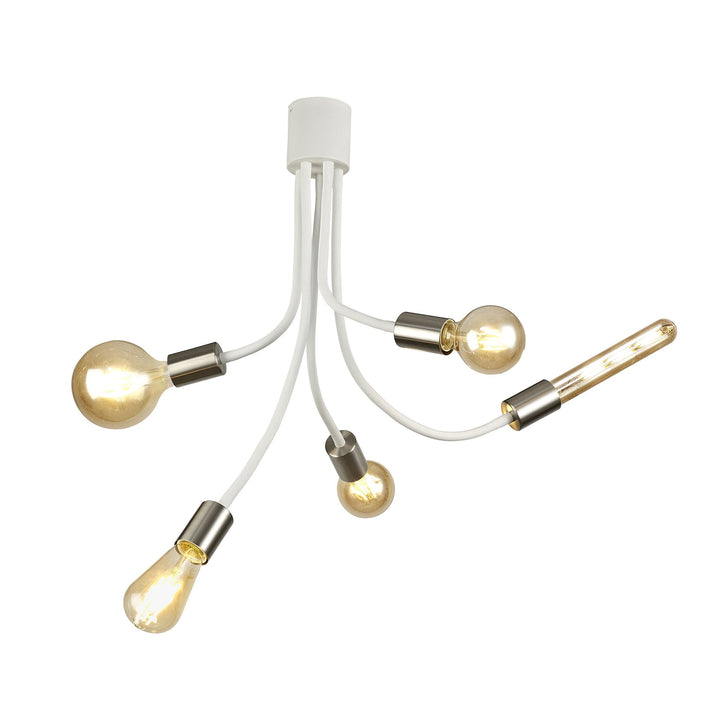 Nelson Lighting NL76539 Gino Flexible Ceiling 5 Light Satin White/Satin Nickel