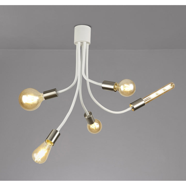 Nelson Lighting NL76539 Gino Flexible Ceiling 5 Light Satin White/Satin Nickel