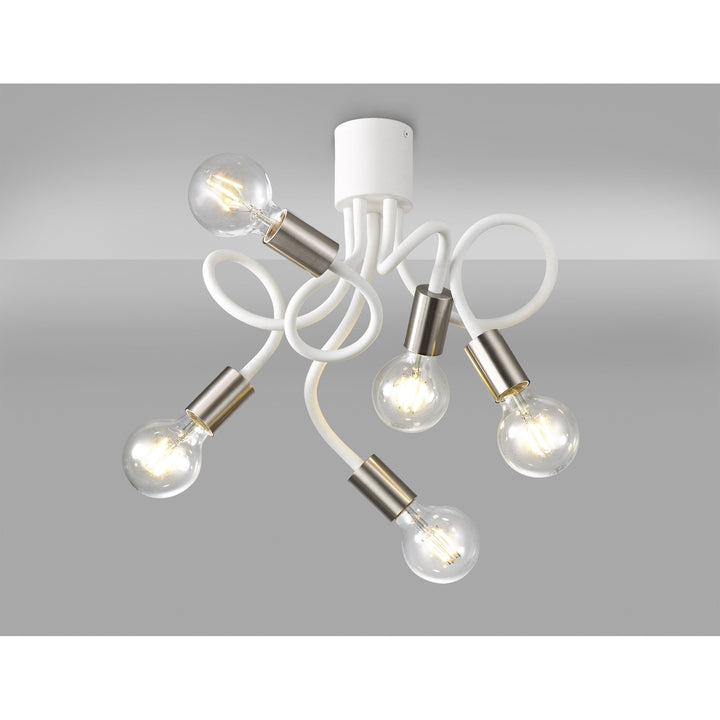 Nelson Lighting NL76539 Gino Flexible Ceiling 5 Light Satin White/Satin Nickel