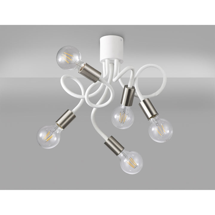 Nelson Lighting NL76539 Gino Flexible Ceiling 5 Light Satin White/Satin Nickel