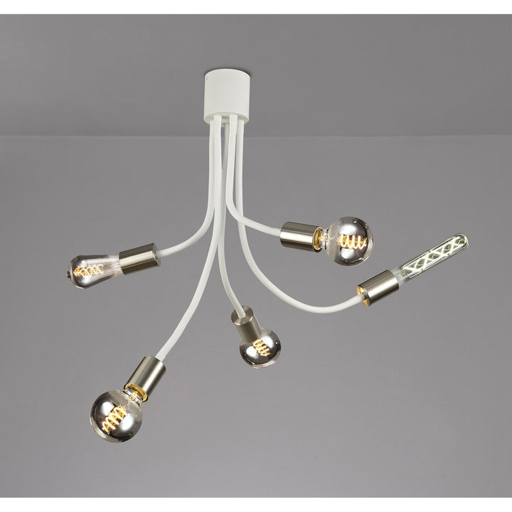 Nelson Lighting NL76539 Gino Flexible Ceiling 5 Light Satin White/Satin Nickel