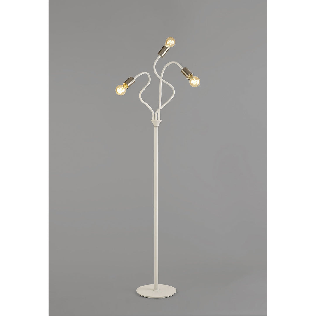 Nelson Lighting NL76569 Gino Flexible Floor Lamp 3 Light Satin White/Satin Nickel