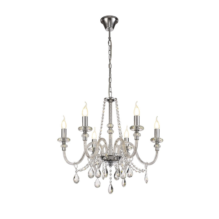 Nelson Lighting NL74209 Glastonbury Chandelier Pendant 6 Light Polished Chrome/Clear Glass/Crystal