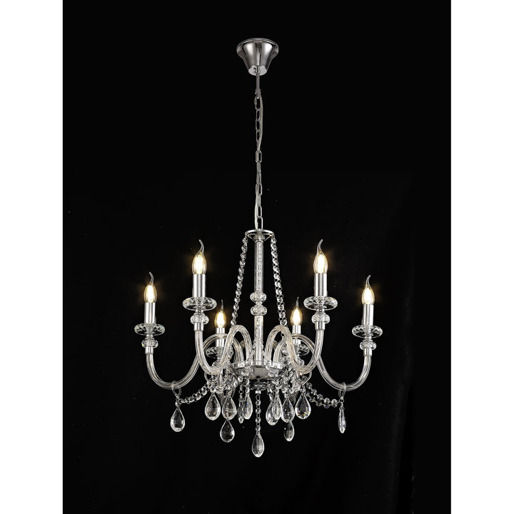 Nelson Lighting NL74209 Glastonbury Chandelier Pendant 6 Light Polished Chrome/Clear Glass/Crystal
