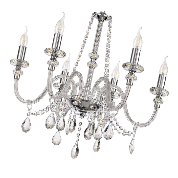 Nelson Lighting NL74209 Glastonbury Chandelier Pendant 6 Light Polished Chrome/Clear Glass/Crystal