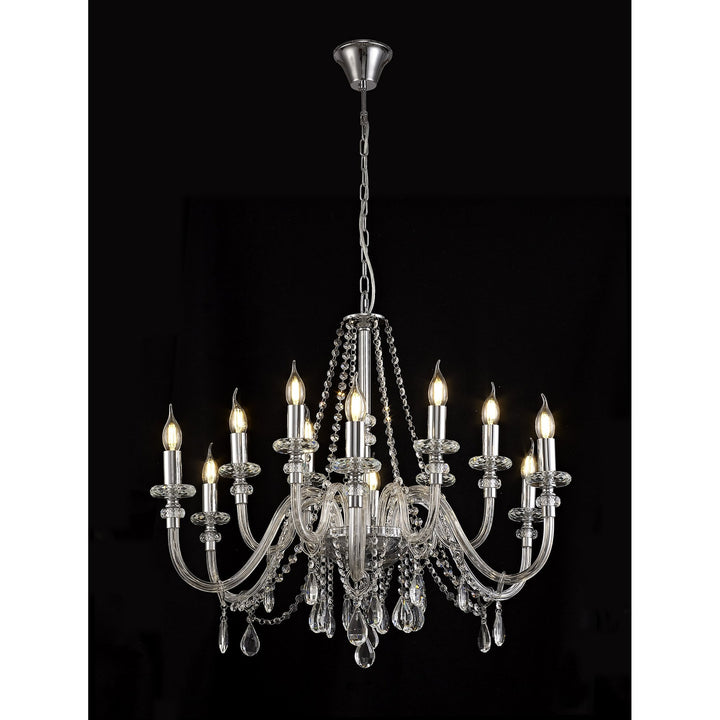 Nelson Lighting NL74229 Glastonbury Chandelier Pendant 12 Light Polished Chrome/Clear Glass/Crystal