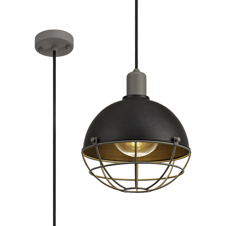 Nelson Lighting NL78509 Grobler Outdoor Pendant 1 Light Matt Black/Grey