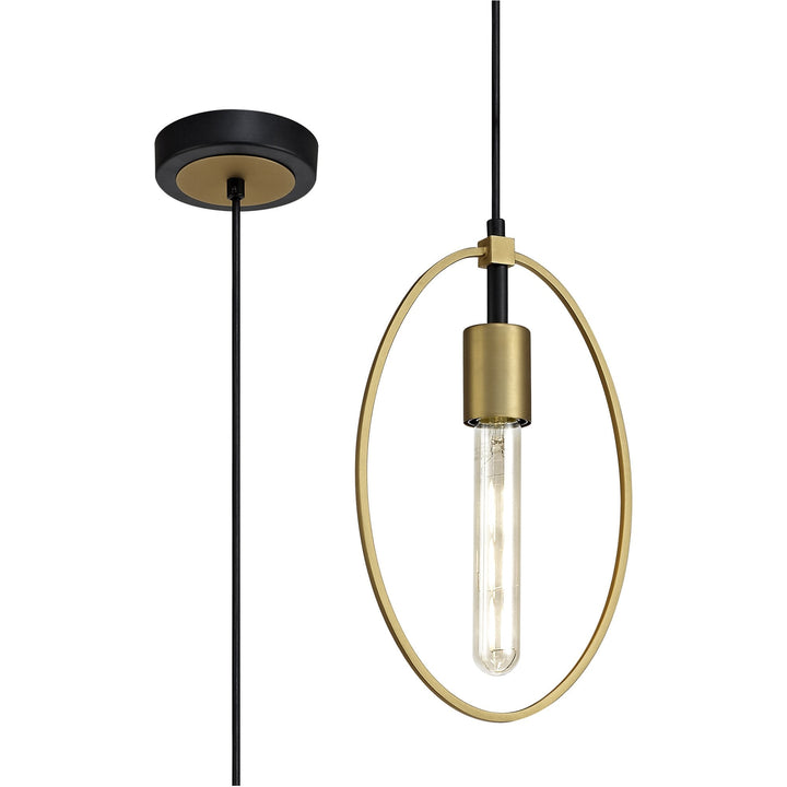 Nelson Lighting NL74109 Hava Single Small Circle Pendant Sand Gold/Matt Black