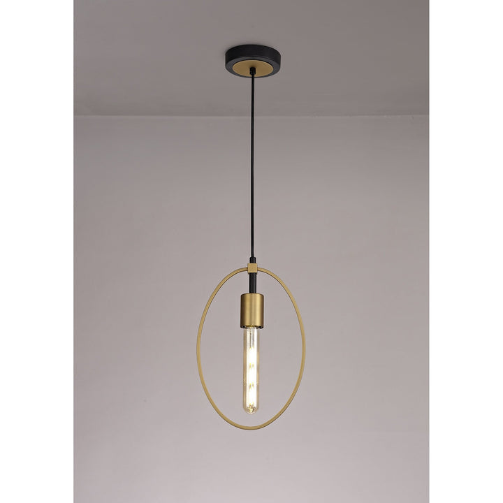 Nelson Lighting NL74109 Hava Single Small Circle Pendant Sand Gold/Matt Black