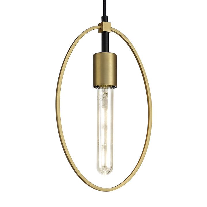 Nelson Lighting NL74109 Hava Single Small Circle Pendant Sand Gold/Matt Black