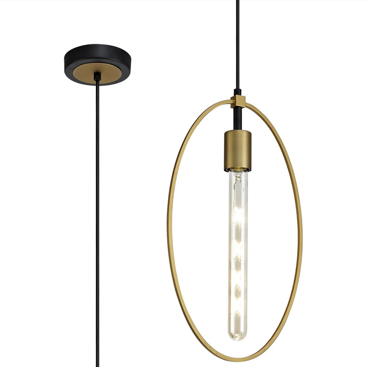 Nelson Lighting NL74119 Hava Single Large Circle Pendant Sand Gold/Matt Black