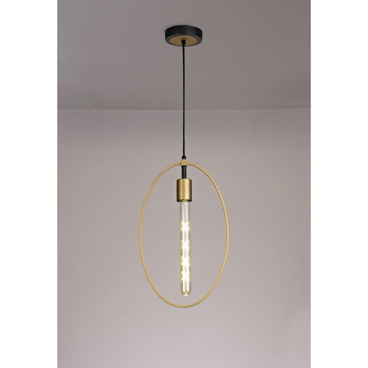 Nelson Lighting NL74119 Hava Single Large Circle Pendant Sand Gold/Matt Black