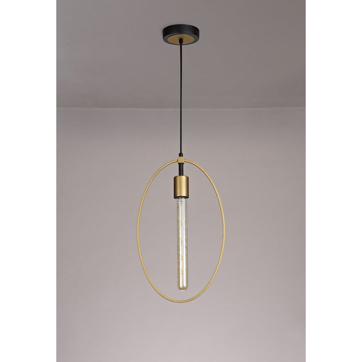 Nelson Lighting NL74119 Hava Single Large Circle Pendant Sand Gold/Matt Black