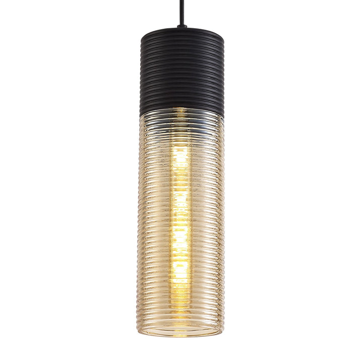 Nelson Lighting NL74049 Hedro Single Tube Pendant 1 Light Black/Amber Glass