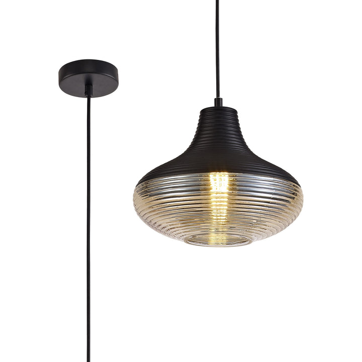 Nelson Lighting NL74059 Hedro Single Vase Pendant 1 Light Black/Amber Glass